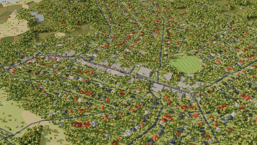 Aerial view of the 3D model of Monbulk